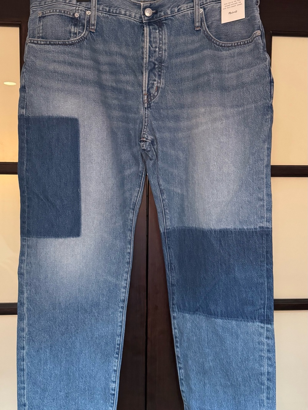 Madewell Two-Tone Patchwork Blue Straight-Leg Jeans